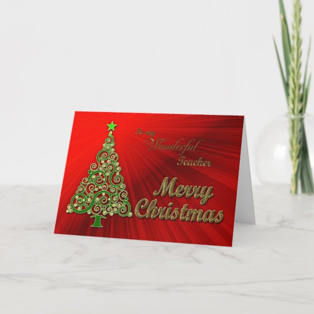 Professeur, carte de Noël à effet or et rouge (Devant)