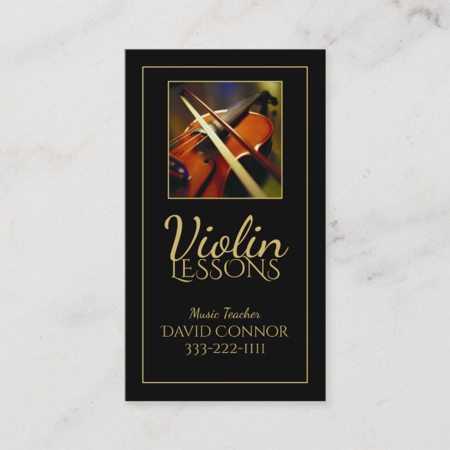 Professeur de musique violon Carte de visite noir  (Devant)