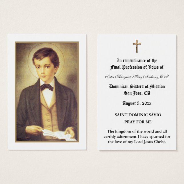 PROFESSION NUN CATHOLIQUE DE VOWS CARTE SAINTE (Devant & derrière)