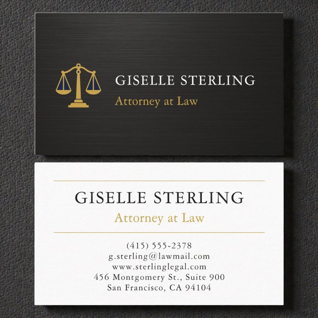 Professional Attorney Law Firm Metallic Black Gold Visitenkarte (Von Creator hochgeladen)