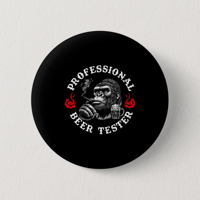 Professional Beer Tester Funny Drinking Monkey Quo Button (Vorderseite)