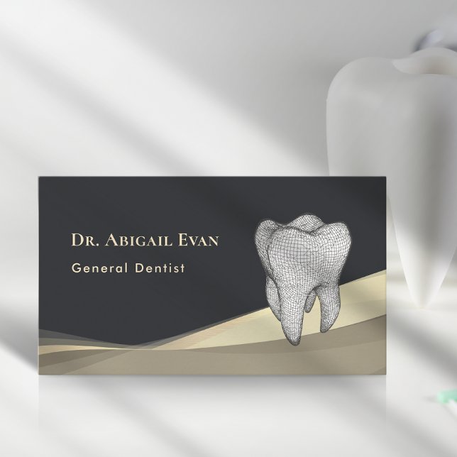 Professional Black and Gold 3D Tooth Icon Dentist Visitenkarte (Professional Black and Gold 3D Tooth Icon Dentist Business Card)