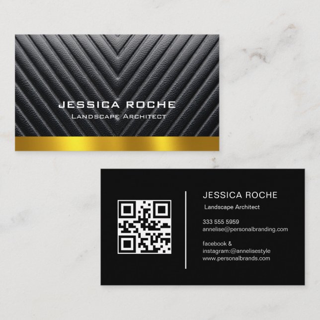 Professional Black & Gold Landscape Architect QR  Visitenkarte (Vorne/Hinten)