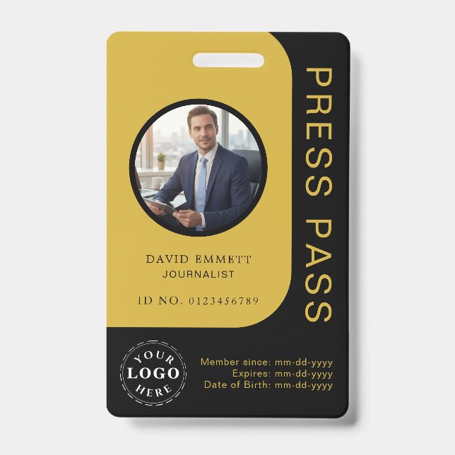 Professional Black Gold Media Press Pass ID Badge Ausweis (Front)
