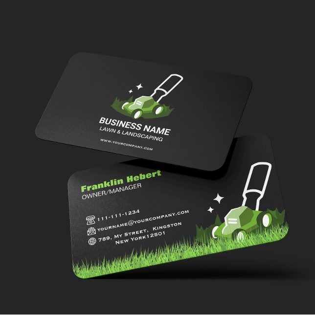 Professional Black Green Lawn Care & Landscaping Visitenkarte (Von Creator hochgeladen)