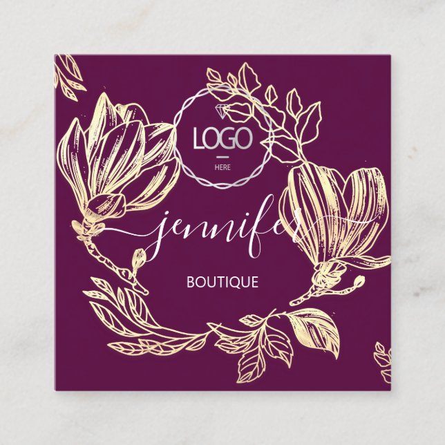 Professional Boutique Shop Berry Flowers QR Logo Quadratische Visitenkarte (Vorderseite)