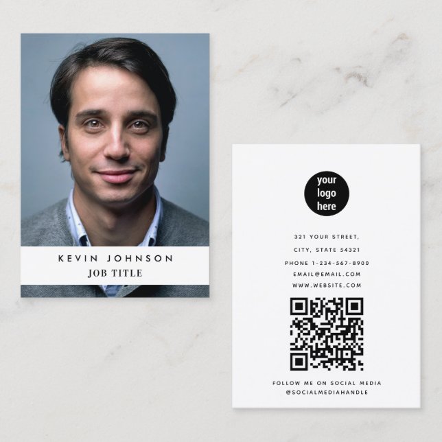 Professional Business Employee Photo QR Code Visitenkarte (Vorne/Hinten)