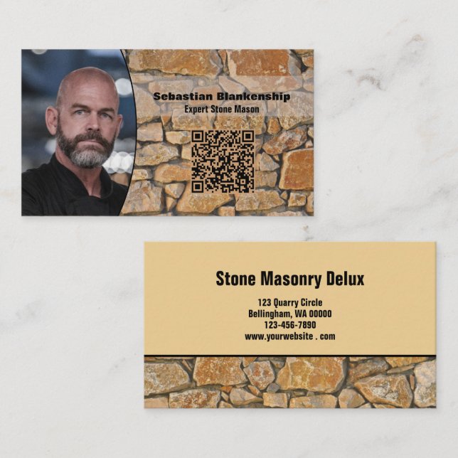 Professional Business Photo Stone Wall & QR Code Visitenkarte (Vorne/Hinten)