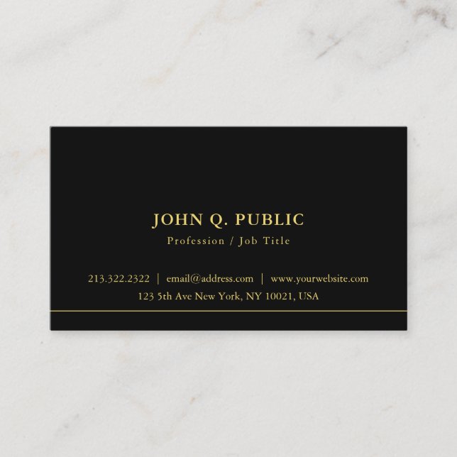 Professional Chic Simple Template Black And Gold Visitenkarte (Vorderseite)