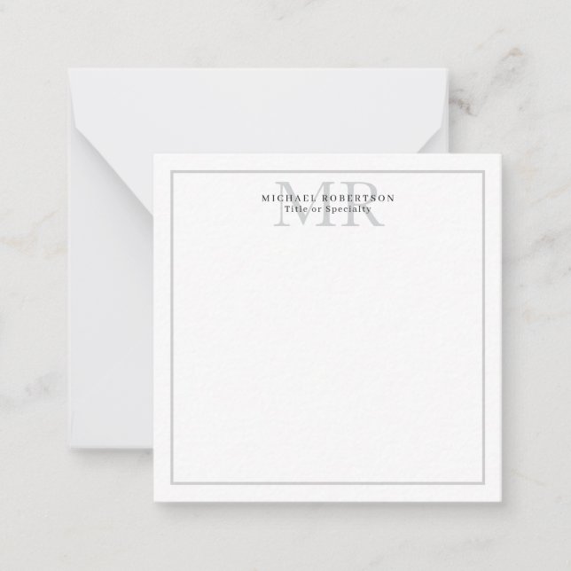 Professional Classical Monogram Minimalist Plain Mitteilungskarte (Vorderseite)