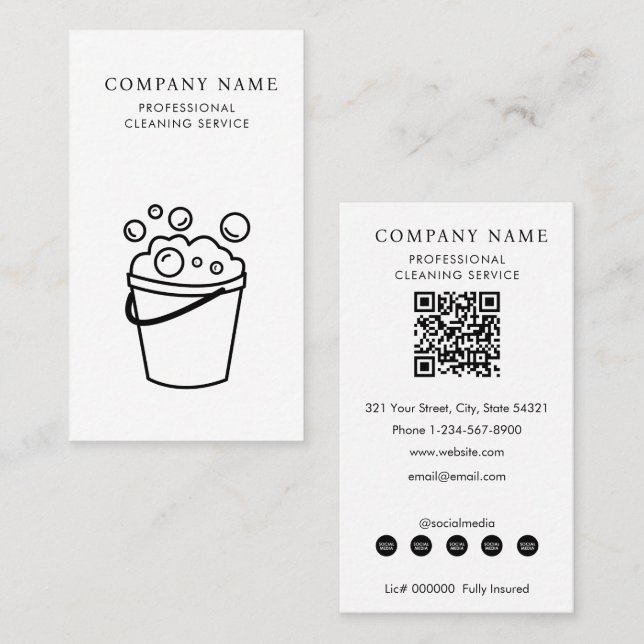 Professional Cleaning Services Logo Modern White Visitenkarte (Vorne/Hinten)