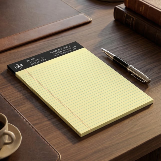 Professional Custom Business Logo Black Notepad  Notizblock (Custom Business Logo Notepad with Blue Ruled Lines)