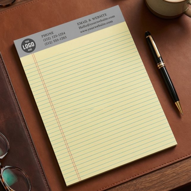 Professional Custom Business Logo Grey Notepad  Notizblock (Professional Custom Business Logo Notepad with Yellow Ruled Lines)
