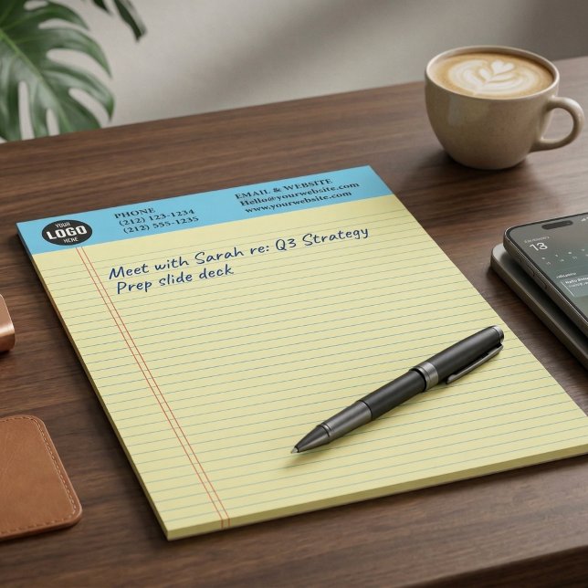 Professional Custom Business Logo Yellow Notepad  Notizblock (Professional Custom Business Logo Notepad with Blue Ruled Lines)