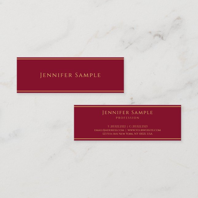 Professional Elegant Modern Gold Text Burgundy Red Mini Visitenkarte (Vorne/Hinten)