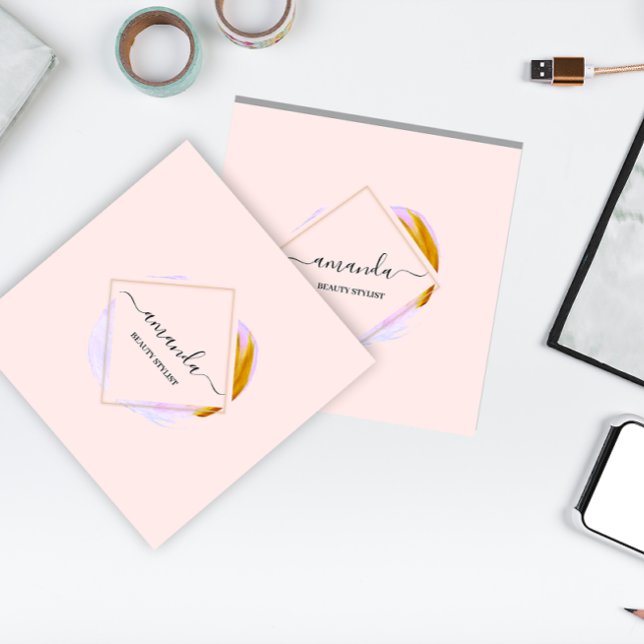 Professional Framed Gold Beauty Studio Logo Rose Quadratische Visitenkarte (Professional Framed Gold Beauty Studio Logo Rose Square Business Card)