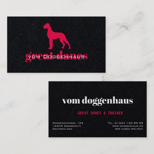 Professional Great Dane Business Card Visitenkarte (Vorne/Hinten)