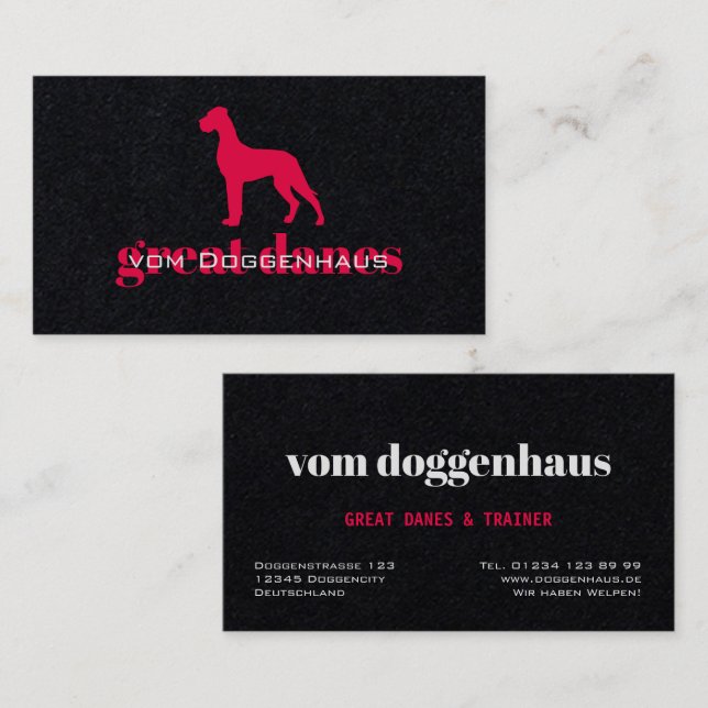 Professional Great Dane Business Card Visitenkarte (Vorne/Hinten)