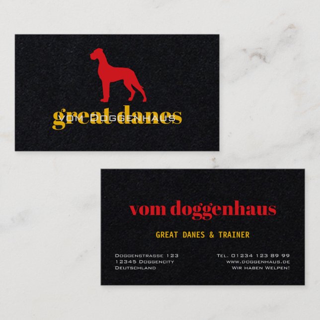 Professional Great Dane Business Card Visitenkarte (Vorne/Hinten)