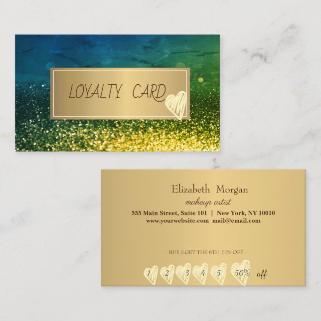 Professional Green Bokeh,Frame,Gold Hearts Treuekarte (Vorne/Hinten)