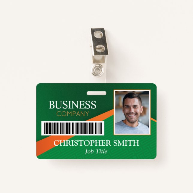 Professional Green Staff ID Badge (Devant avec clip)