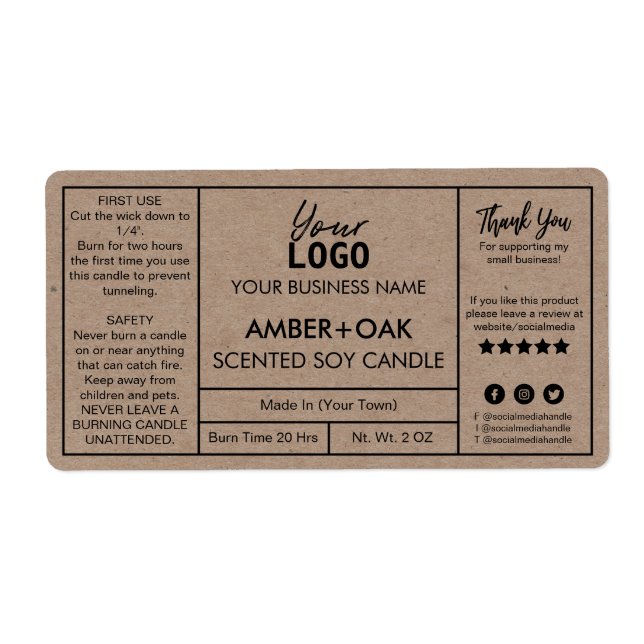 Professional Kraft Soy Candle Labels (Vorne)