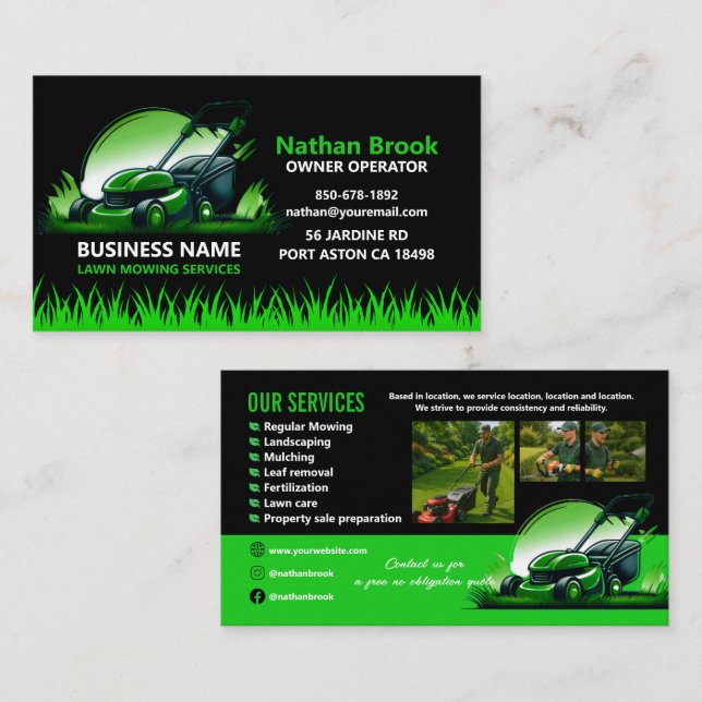 Professional Lawn Care Landscaping Green Black Visitenkarte (Vorne/Hinten)