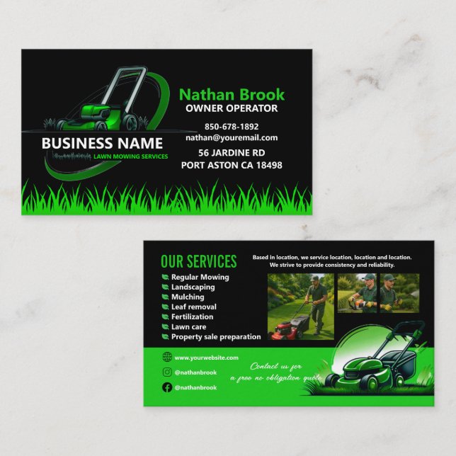 Professional Lawn Care Landscaping Green Black Visitenkarte (Vorne/Hinten)