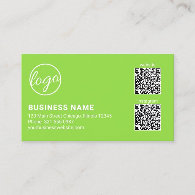 Professional Lime Green Logo QR Code Modern Visitenkarte (Vorderseite)