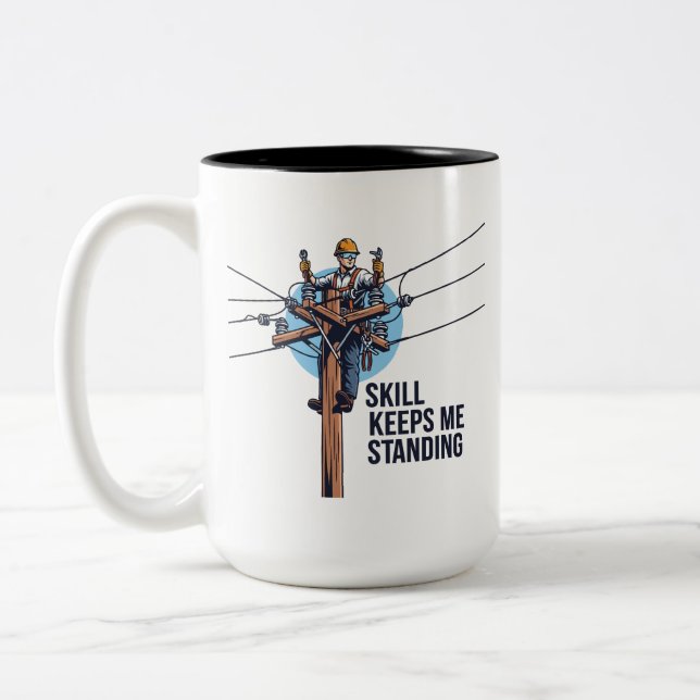 Professional Lineman Illustration Zweifarbige Tasse (Links)