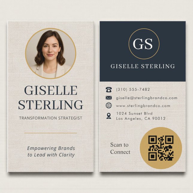 Professional Linen Photo QR Code Modern Visitenkarte (Von Creator hochgeladen)