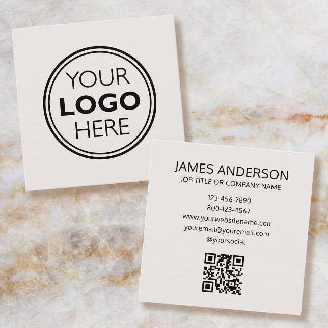 Professional Logo QR Code Minimalist Off-White Quadratische Visitenkarte (Von Creator hochgeladen)