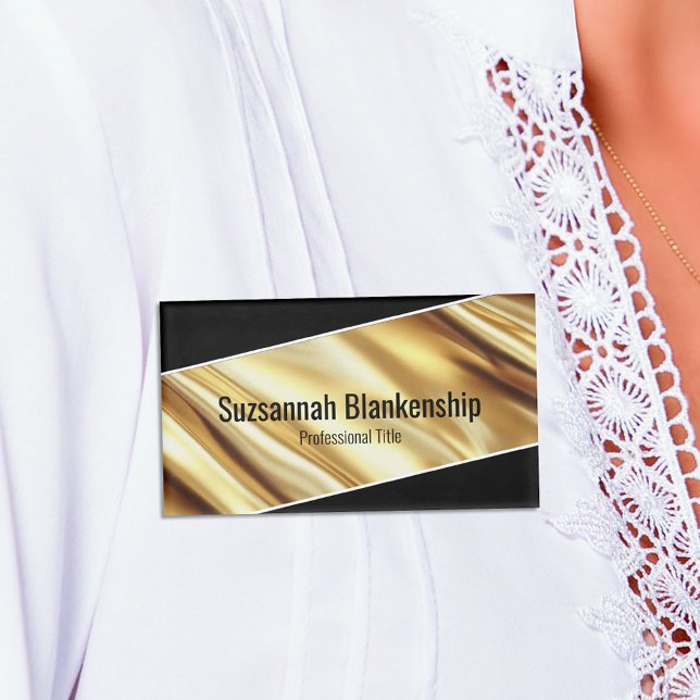 Professional Luxury Gold Ribbon Black Text Namenschild (luxurious gold ribbon on black background name tag)