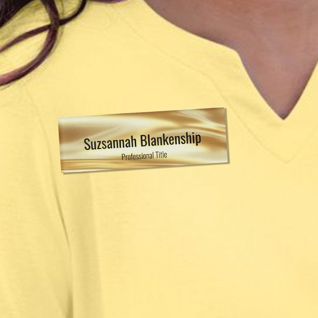 Professional Luxury Gold Ribbon Black Text Namenschild (Luxury gold ribbon professional name tag)