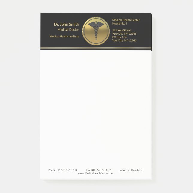 Professional Medical 3D Gold Caduceus Emblem Post-it Klebezettel (Vorderseite)