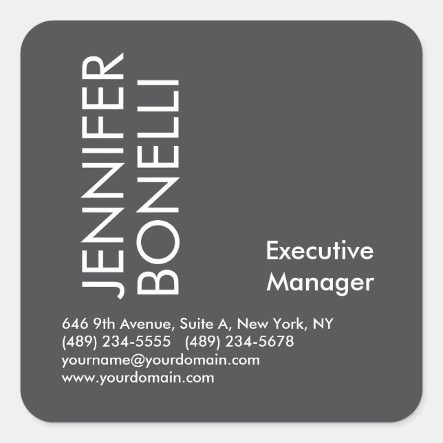 Professional minimalist modern bold text grey  quadratischer aufkleber (Vorderseite)
