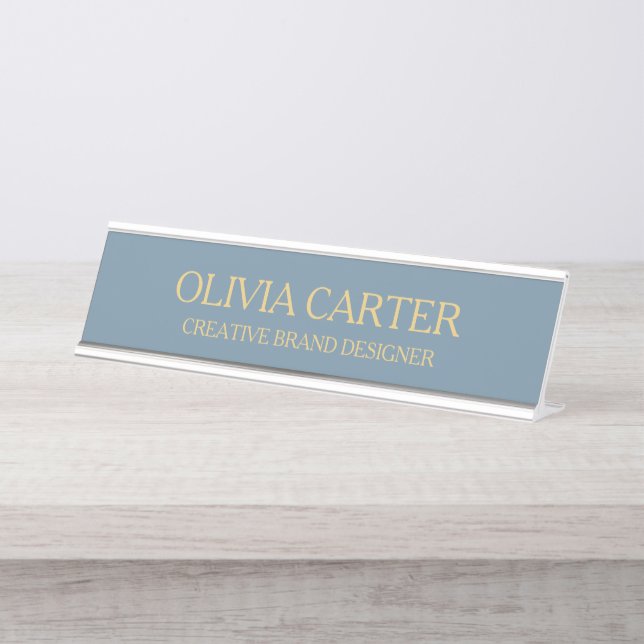 Professional Modern Classy Blue Gold Office Titl Schreibtischnamensplakette (Vorderseite )