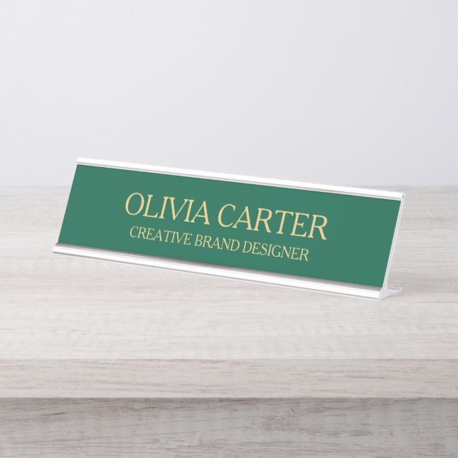 Professional Modern Classy Green Gold Office Title Schreibtischnamensplakette (Vorderseite )