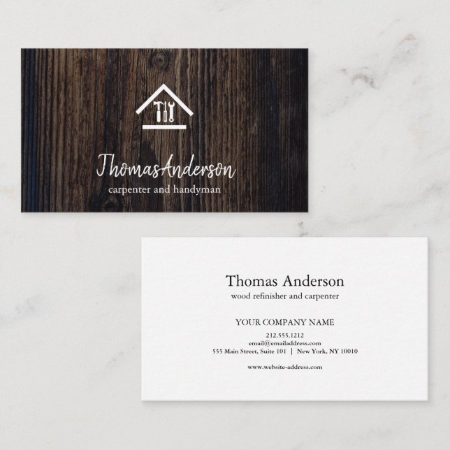 Professional Modern Home Repair Handyman Wooden Visitenkarte (Vorne/Hinten)