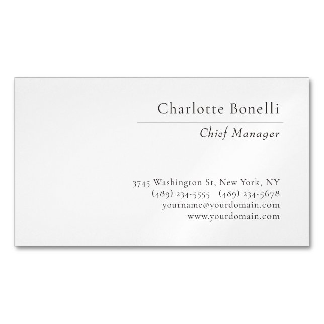 Professional Modern Minimalist Plain Black & White Magnetische Visitenkarte (Vorderseite)