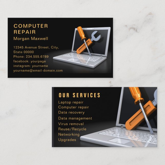 Professional Modern Plain Simple Computer Repair Visitenkarte (Vorne/Hinten)