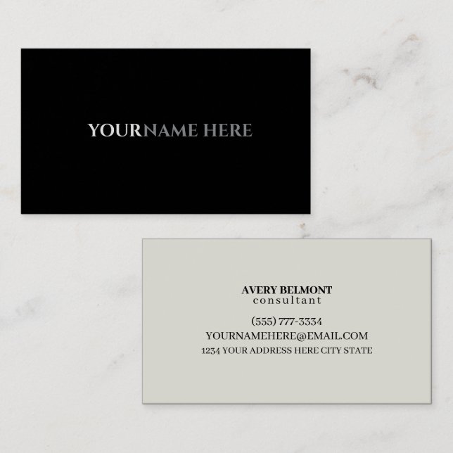 Professional Modern Simple Black Minimalist Busine Visitenkarte (Vorne/Hinten)