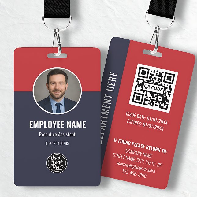 Professional Navy Blue Red Custom Employee ID Ausweis (Professional Navy Blue Red Custom Employee ID Badge)