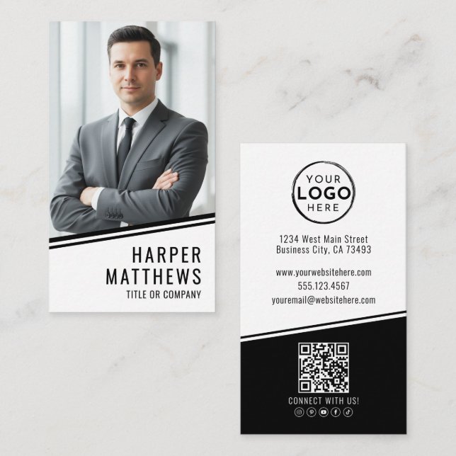 Professional Photo QR Code Company Logo Vertical Visitenkarte (Vorne/Hinten)