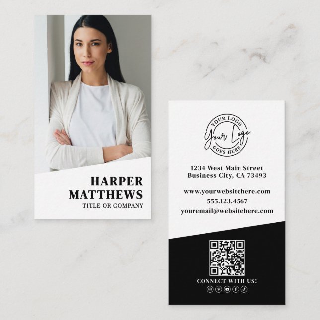 Professional Photo QR Code Company Logo Vertical Visitenkarte (Vorne/Hinten)