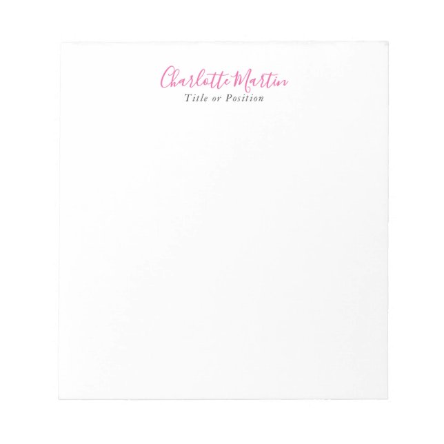 Professional Pink White Manager Consultant Chief Notizblock (Vorderseite)