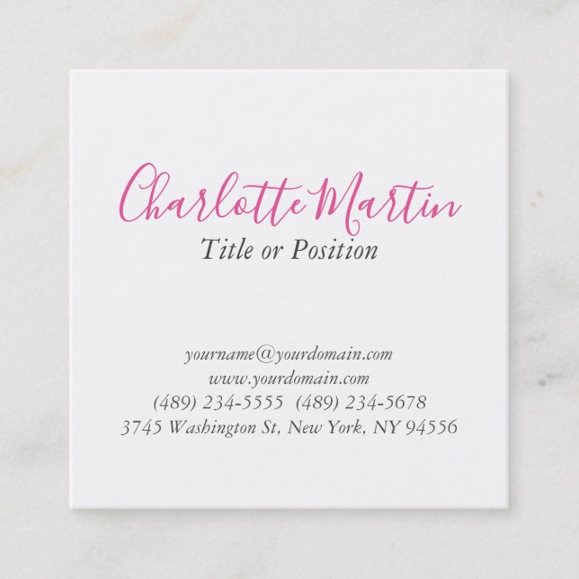 Professional Pink White Manager Consultant Chief Quadratische Visitenkarte (Vorderseite)