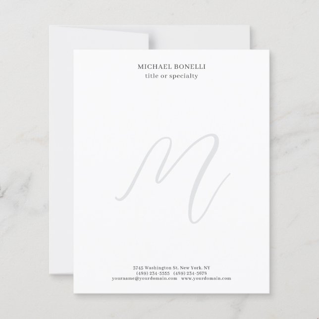 Professional Plain Minimalist Monogrammed Paper (Vorderseite)