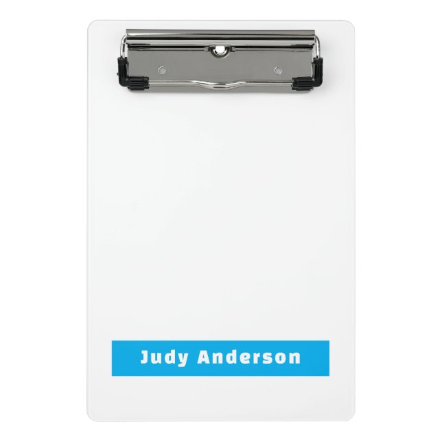 Professional Plain Modern Elegant Name Blue White Mini Klemmbrett (Vorderseite)