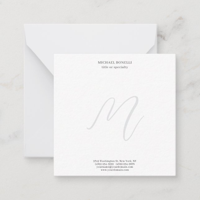 Professional Plain Modern Minimalist Monogrammed Mitteilungskarte (Vorderseite)